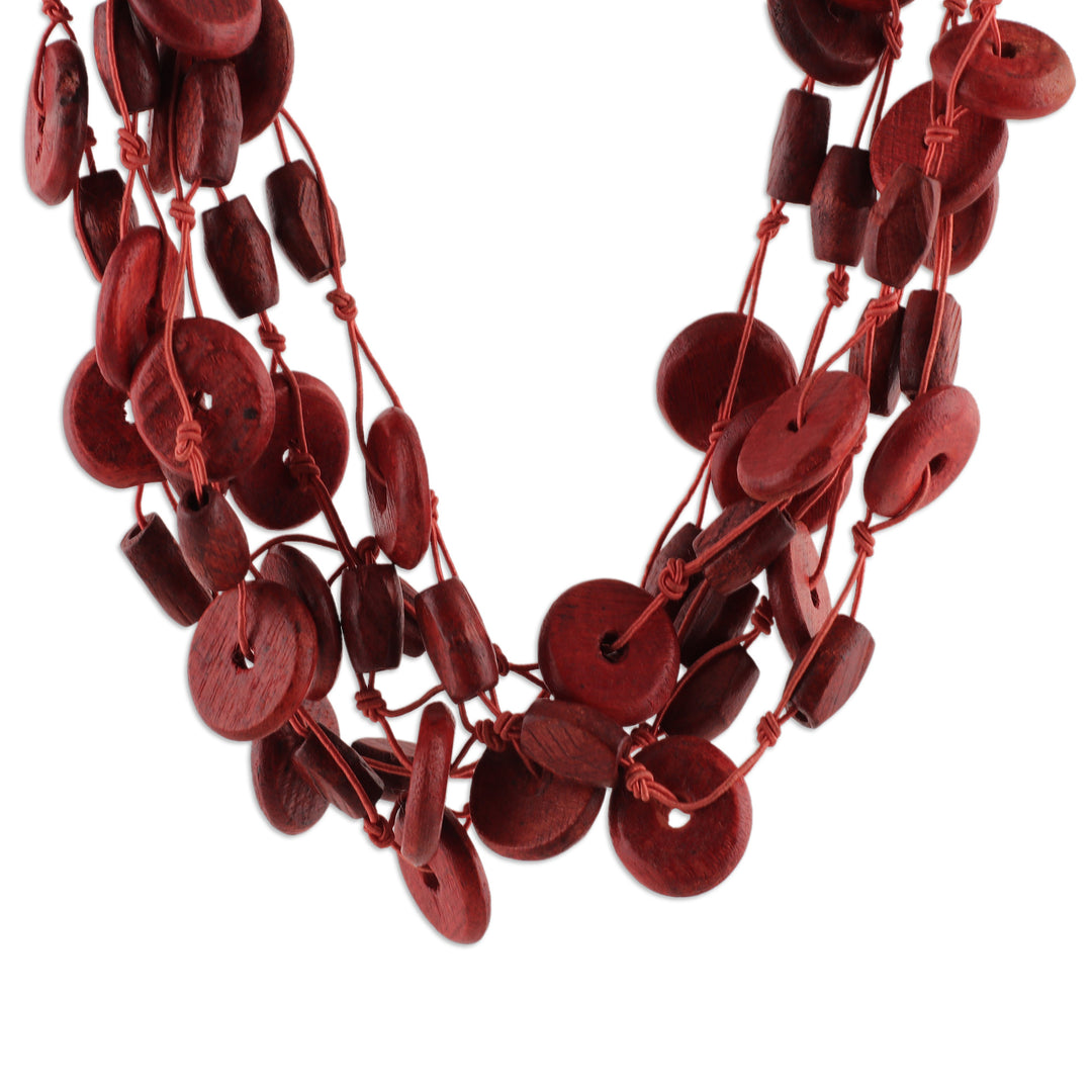 Hand-Carved Wood Beaded Statement Necklace from India in Red - Sunset Kiss