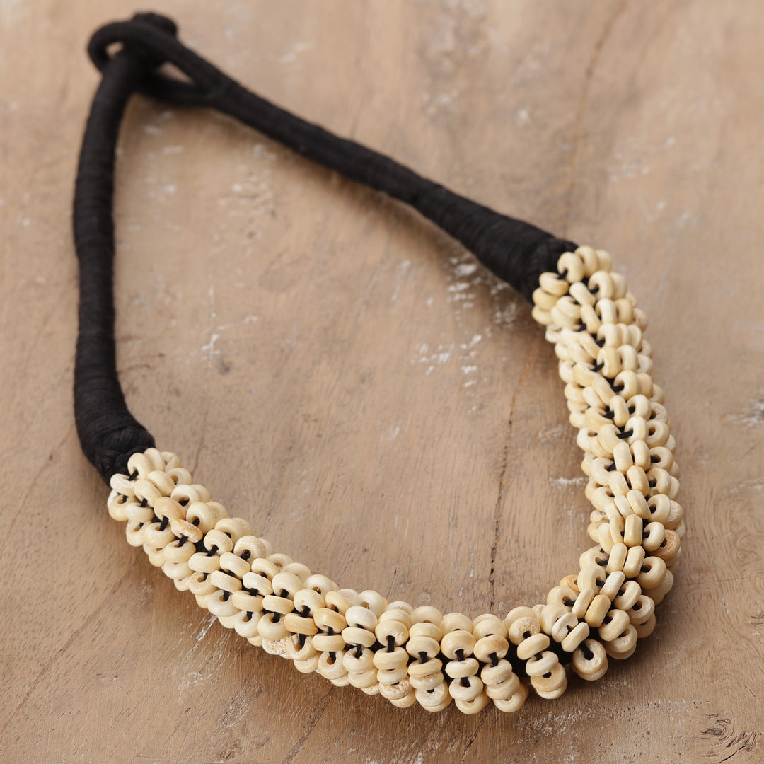 Handcrafted Beaded Torsade Necklace in Ivory and Black - Ivory Torsade