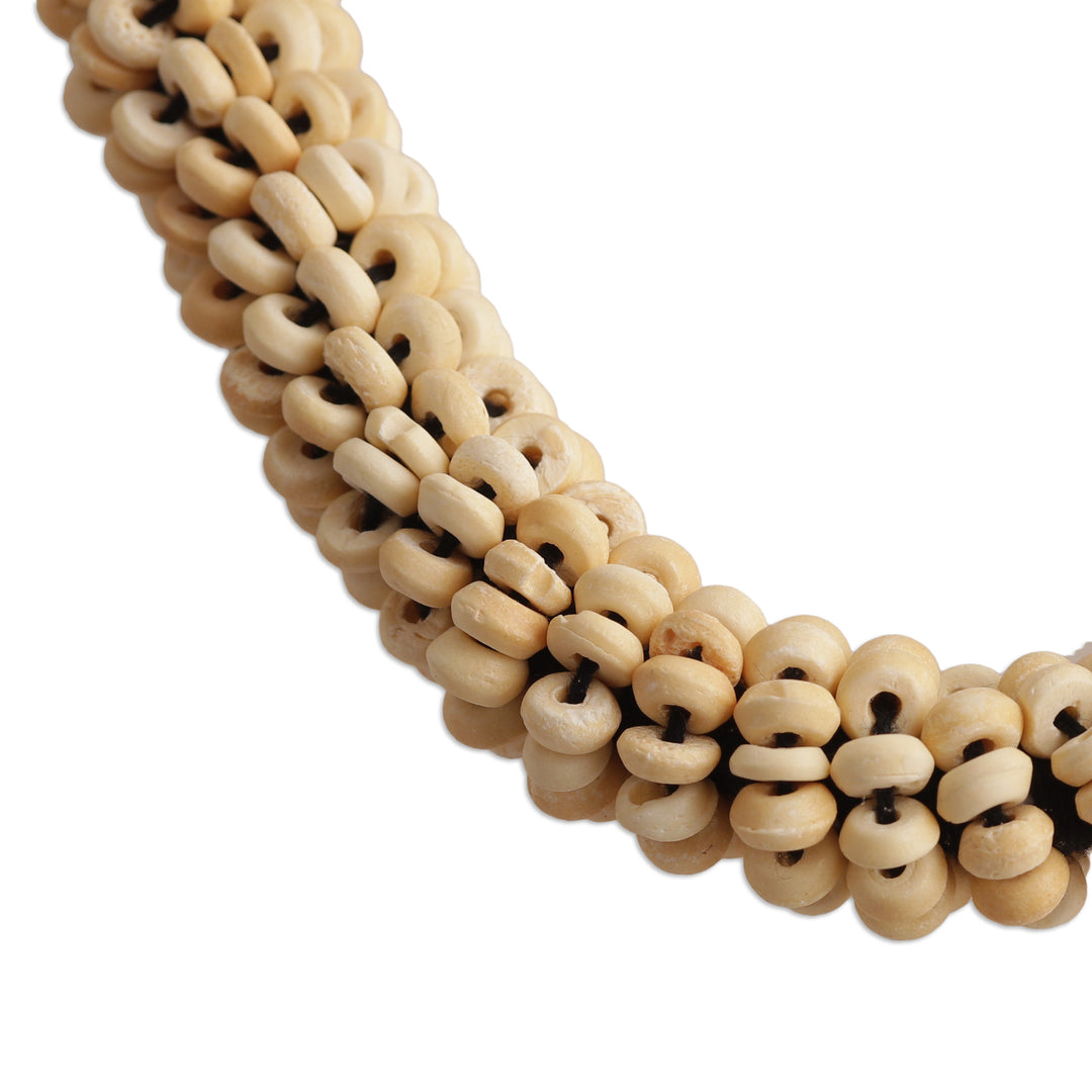 Handcrafted Beaded Torsade Necklace in Ivory and Black - Ivory Torsade
