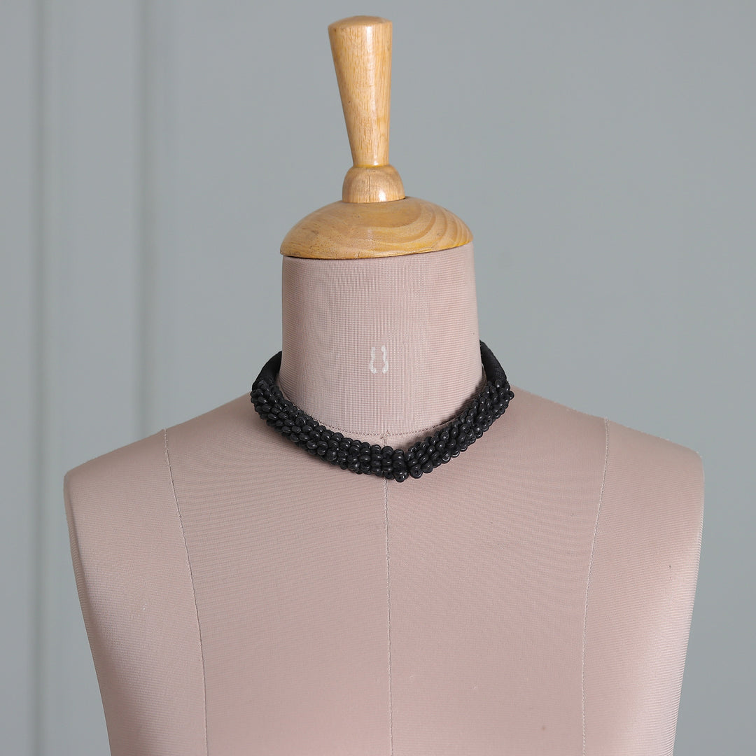 Handcrafted Bohemian Dark Cotton Beaded Strand Necklace - Shadow Bohemian