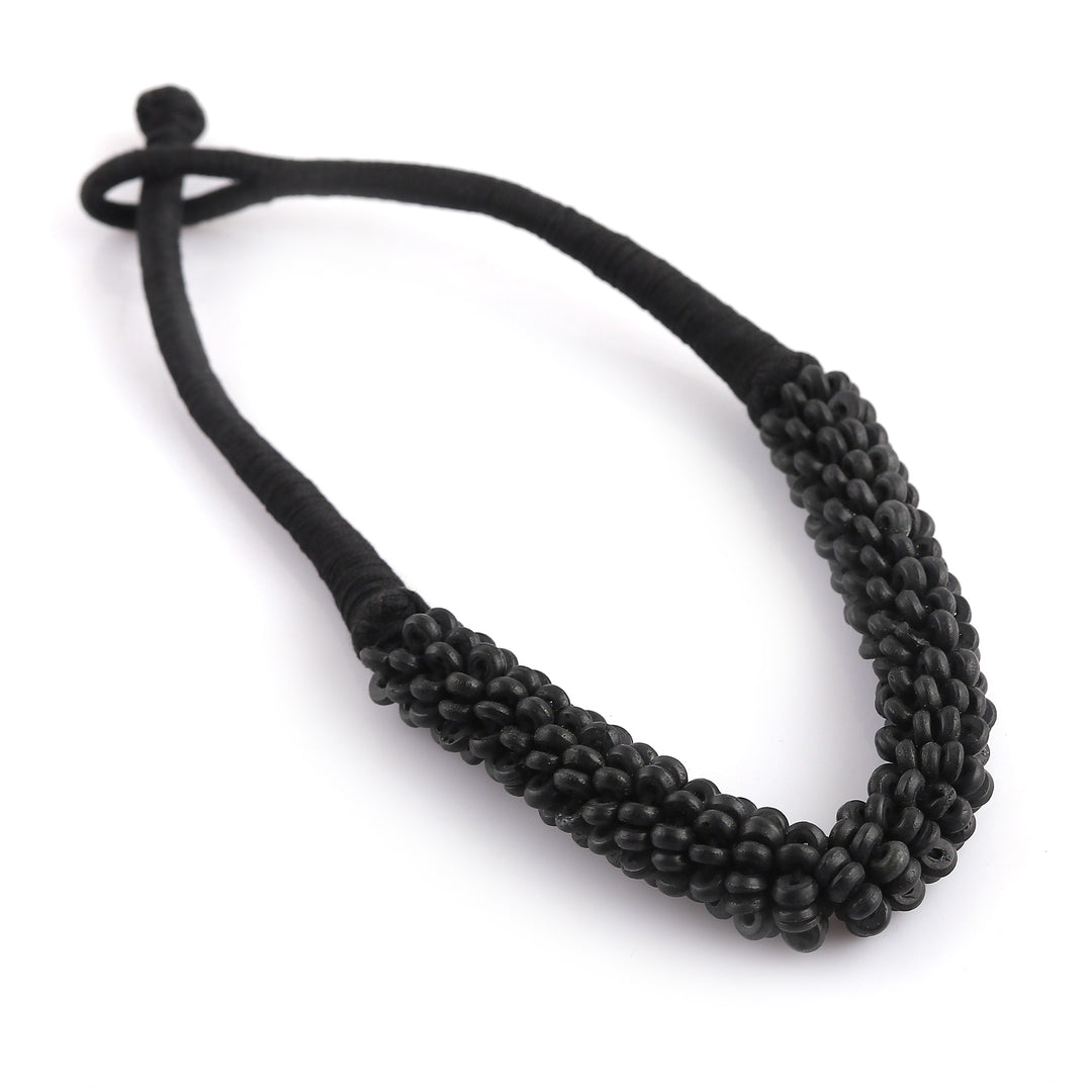 Handcrafted Bohemian Dark Cotton Beaded Strand Necklace - Shadow Bohemian