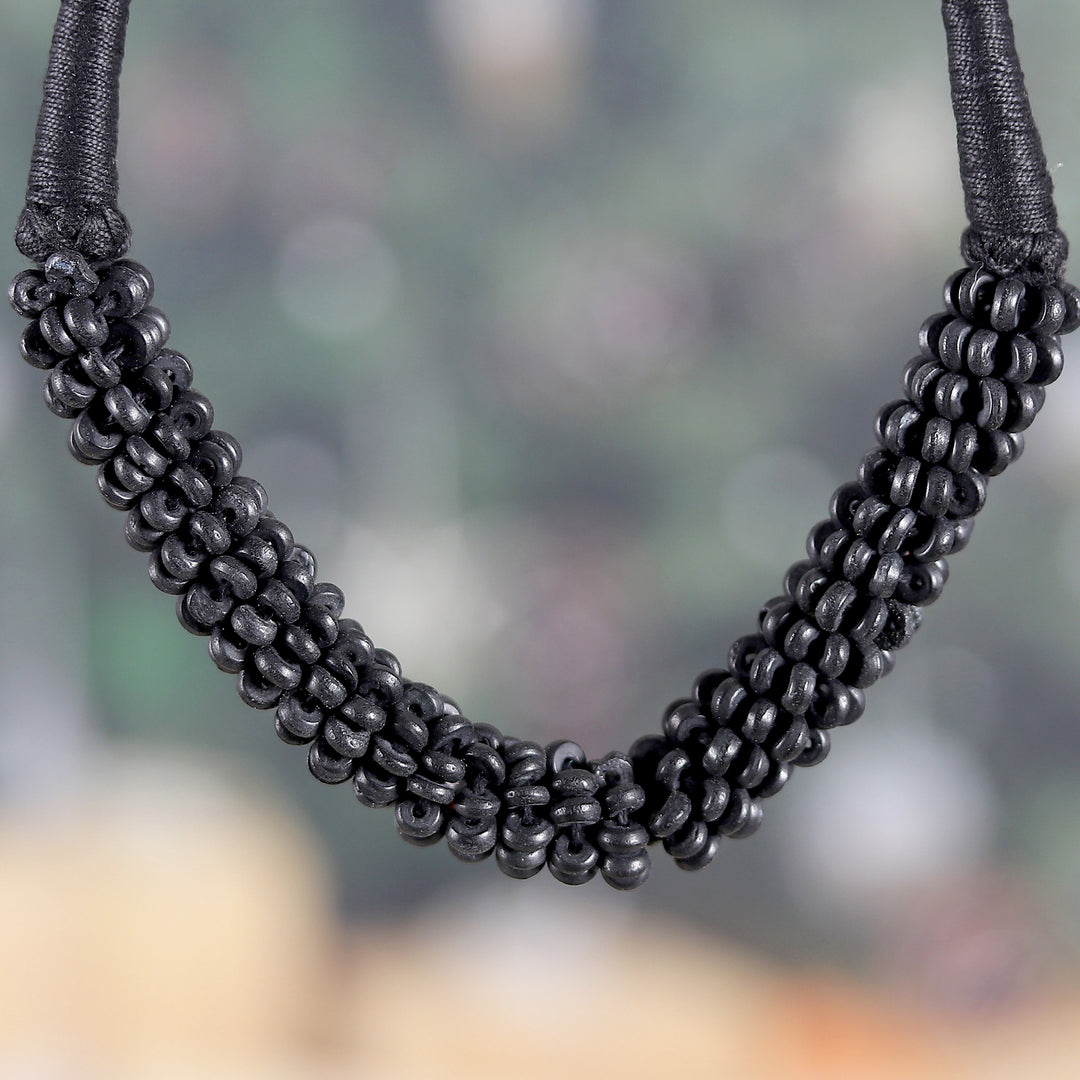Handcrafted Bohemian Dark Cotton Beaded Strand Necklace - Shadow Bohemian