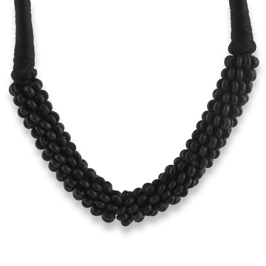 Handcrafted Bohemian Dark Cotton Beaded Strand Necklace - Shadow Bohemian