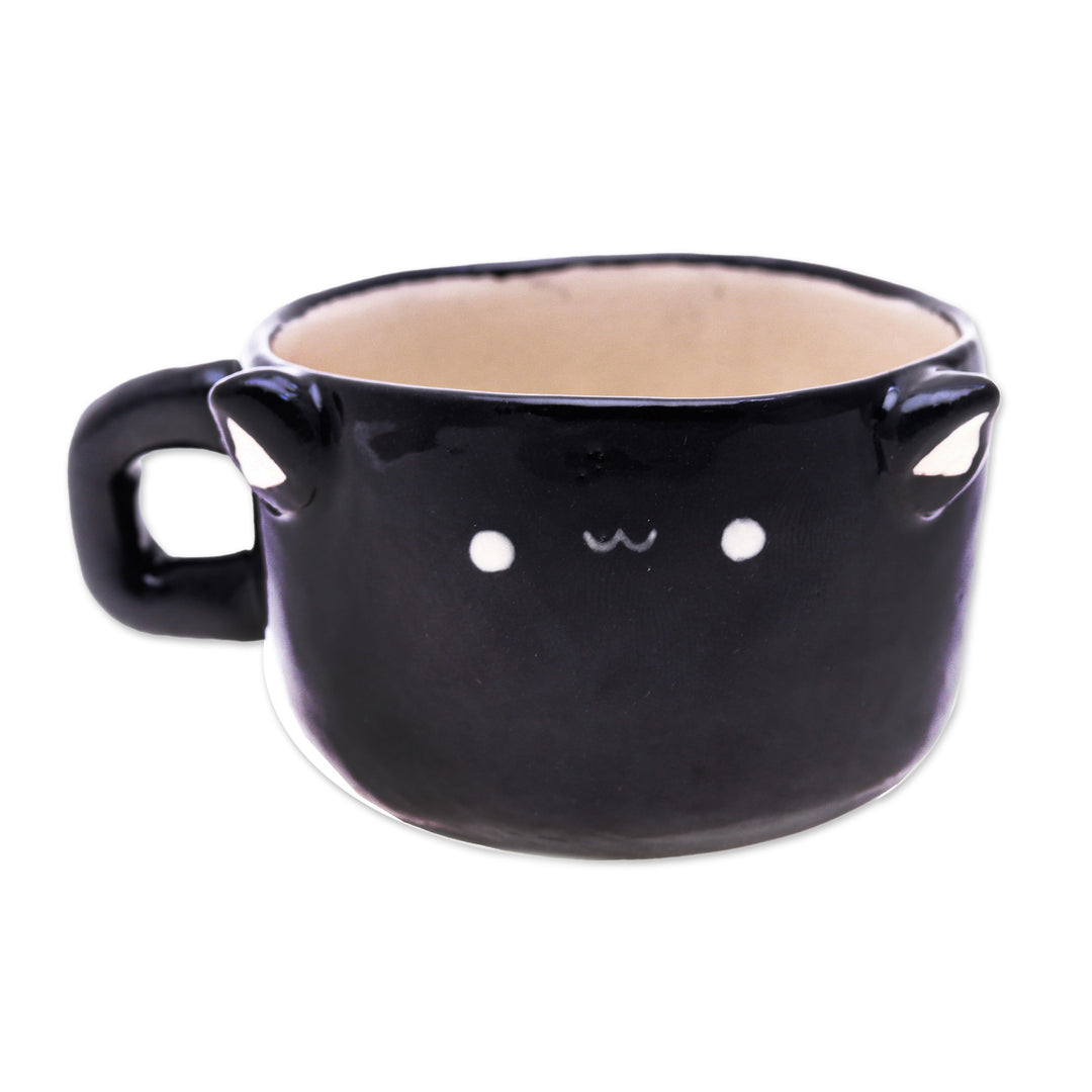 Thai Handmade Animal-Themed Ceramic Black Cat Demitasse - Black Cat Demitasse