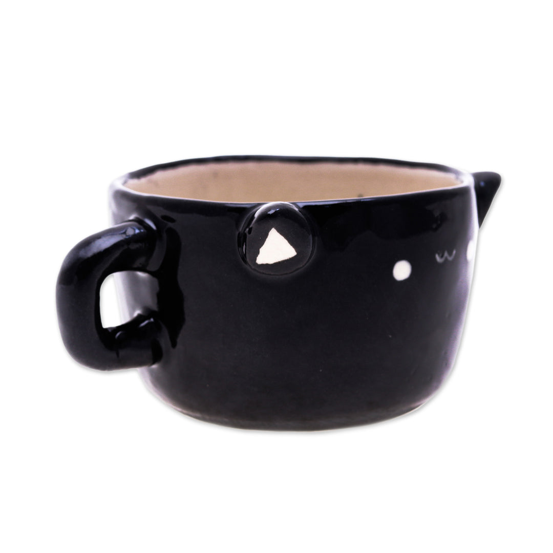Thai Handmade Animal-Themed Ceramic Black Cat Demitasse - Black Cat Demitasse
