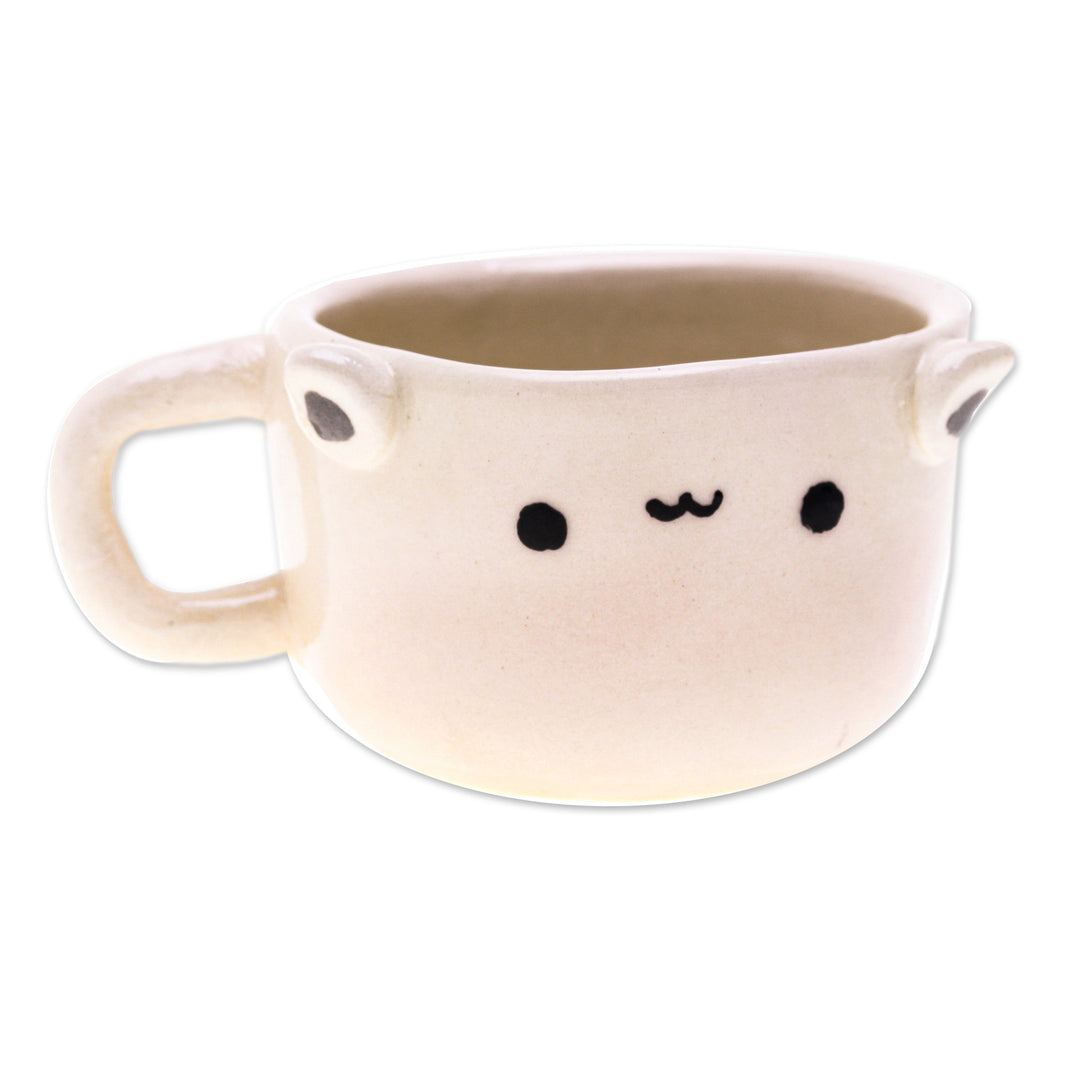 Thai Artisan-Made Animal-Themed Ceramic White Cat Demitasse - White Cat Demitasse