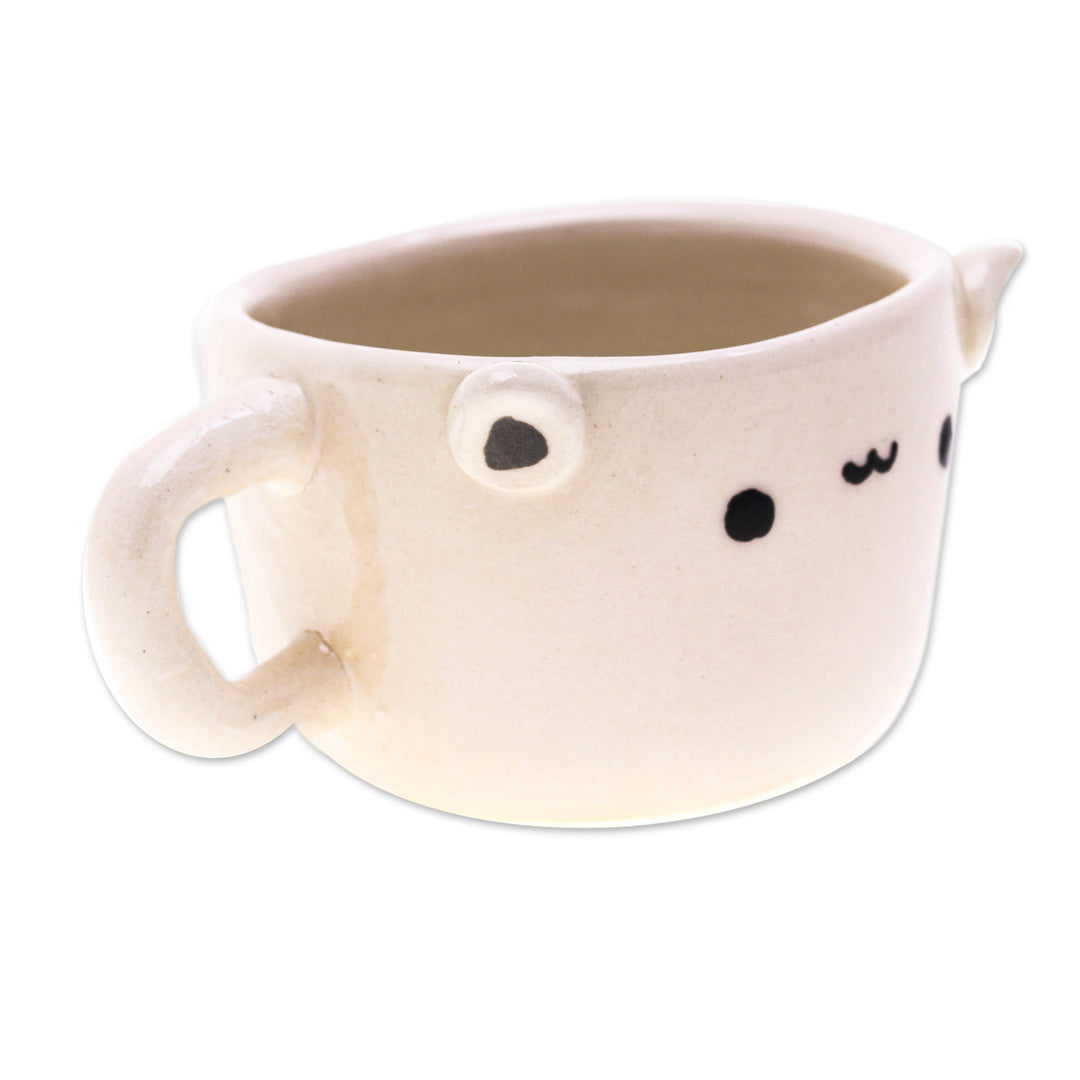 Thai Artisan-Made Animal-Themed Ceramic White Cat Demitasse - White Cat Demitasse