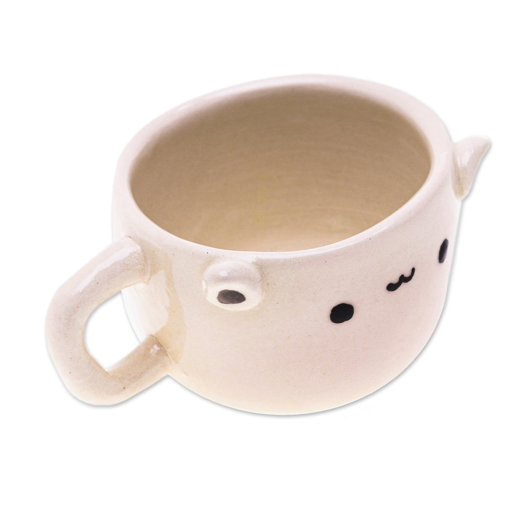 Thai Artisan-Made Animal-Themed Ceramic White Cat Demitasse - White Cat Demitasse