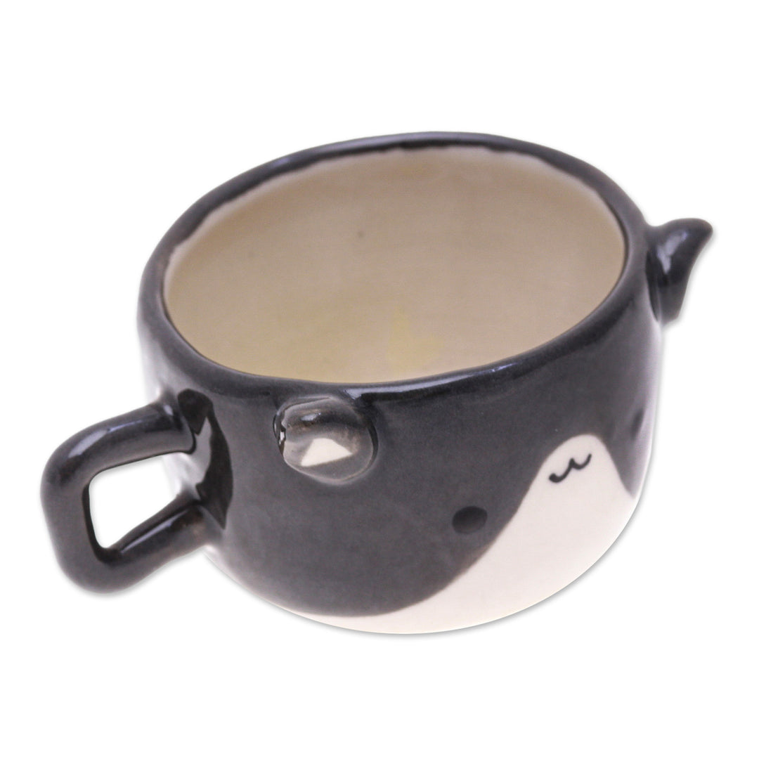 Thai Animal-Themed Ceramic Grey & White Cat Espresso Cup - Feline Demitasse