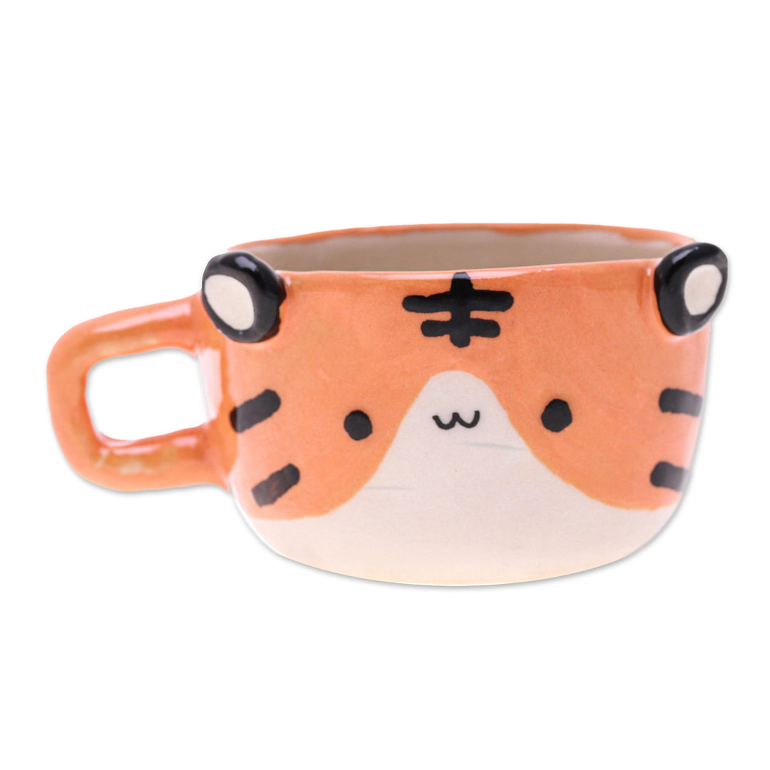 Thai Handcrafted Tiger-Themed Glossy Ceramic Espresso Cup - Tiger Demitasse