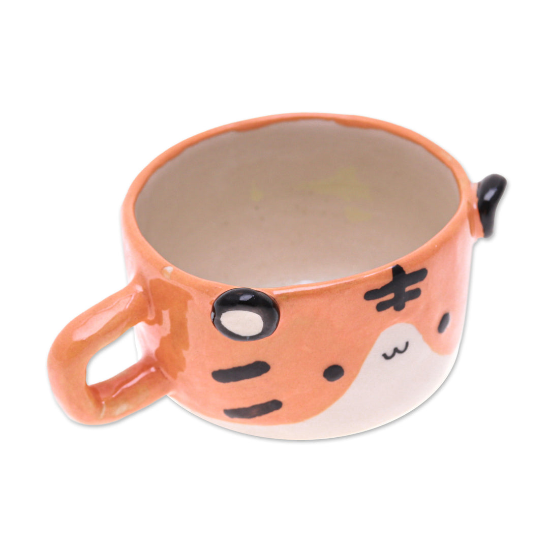 Thai Handcrafted Tiger-Themed Glossy Ceramic Espresso Cup - Tiger Demitasse