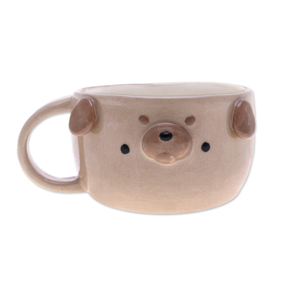 Thai Ceramic 6 oz Pug Dog Cup with a Glossy Finish - Pug Elixir