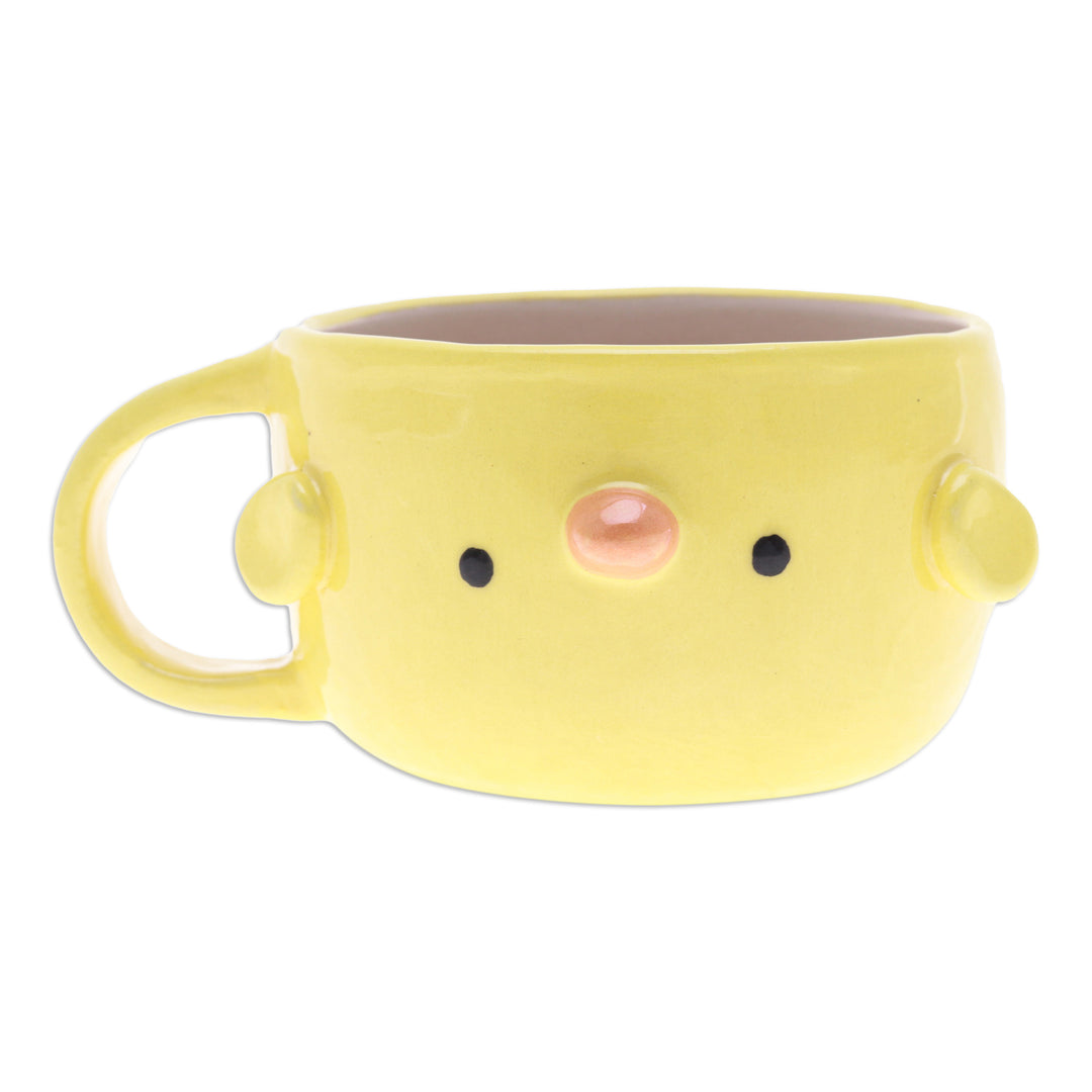Handcrafted Thai Ceramic Yellow Chick Cup with Glossy Finish - Chick Elixir