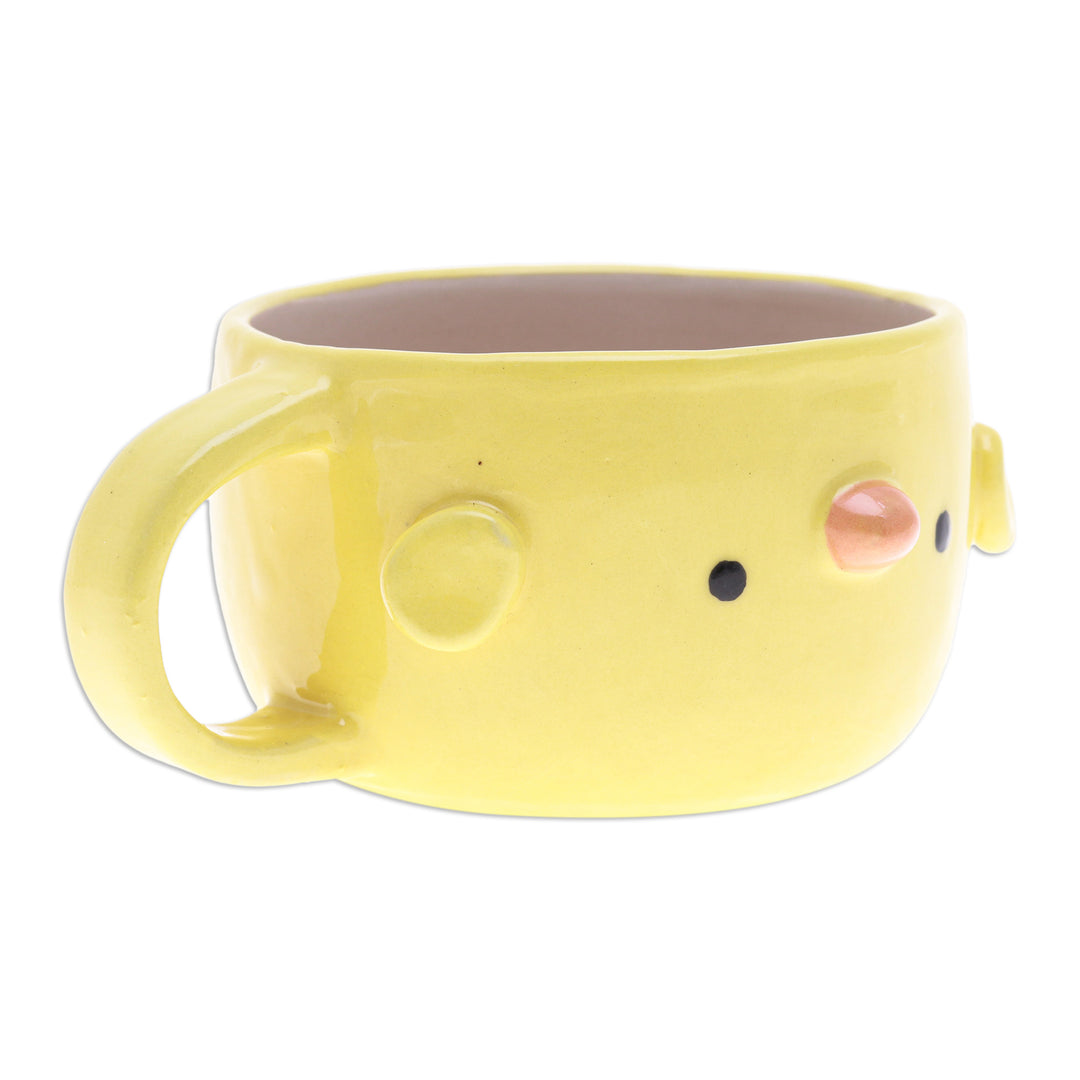 Handcrafted Thai Ceramic Yellow Chick Cup with Glossy Finish - Chick Elixir