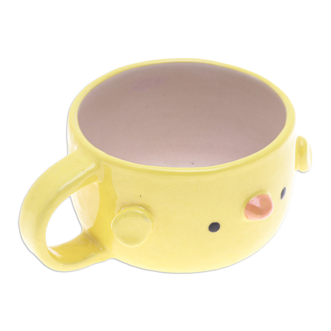 Handcrafted Thai Ceramic Yellow Chick Cup with Glossy Finish - Chick Elixir