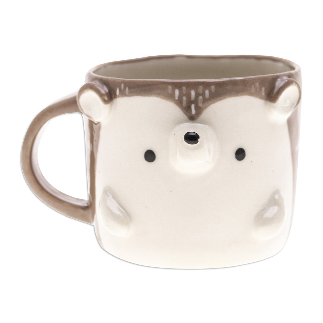 Thai Handcrafted 9 oz Glossy-Finished Ceramic Porcupine Mug - Porcupine Morning