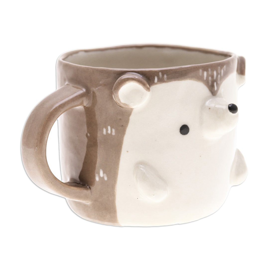 Thai Handcrafted 9 oz Glossy-Finished Ceramic Porcupine Mug - Porcupine Morning