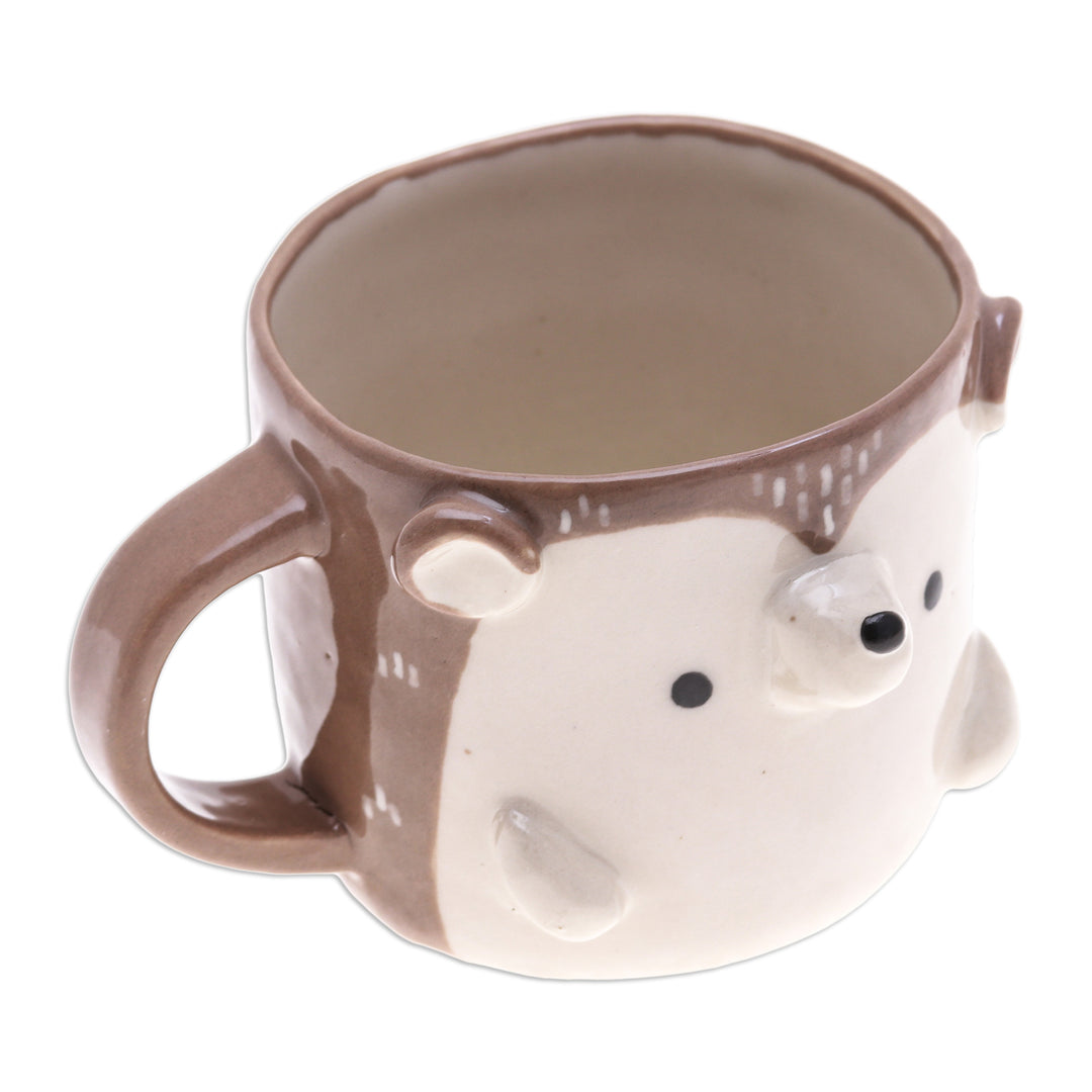 Thai Handcrafted 9 oz Glossy-Finished Ceramic Porcupine Mug - Porcupine Morning