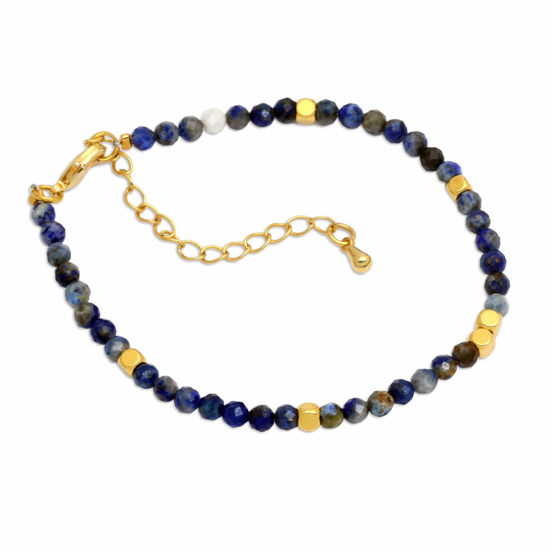 18k Gold-Accented Lapis Lazuli Beaded Bracelet from Bali - Gold in the Night Sky