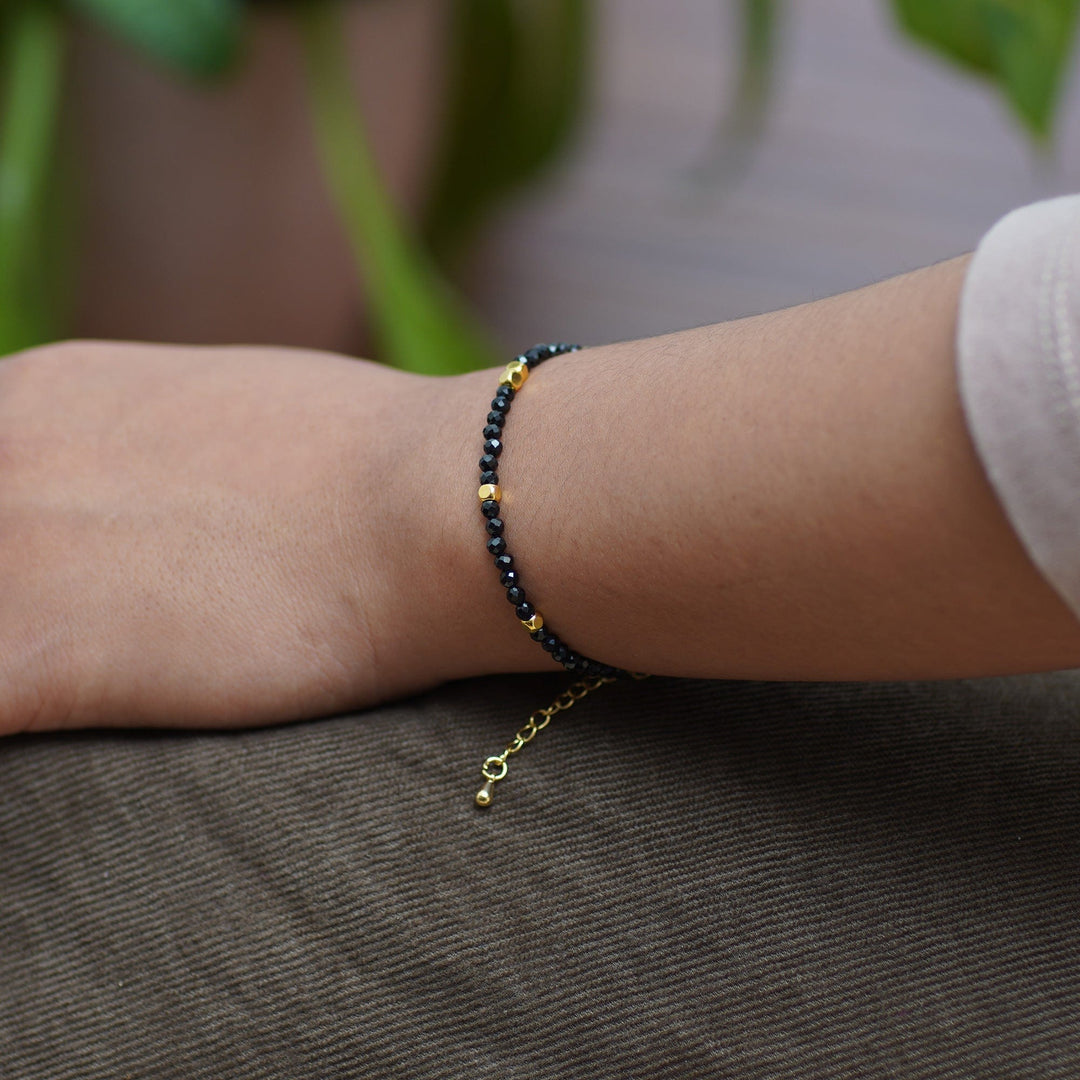 18k Gold-Accented Onyx Beaded Bracelet from Bali - Gold in the Dark