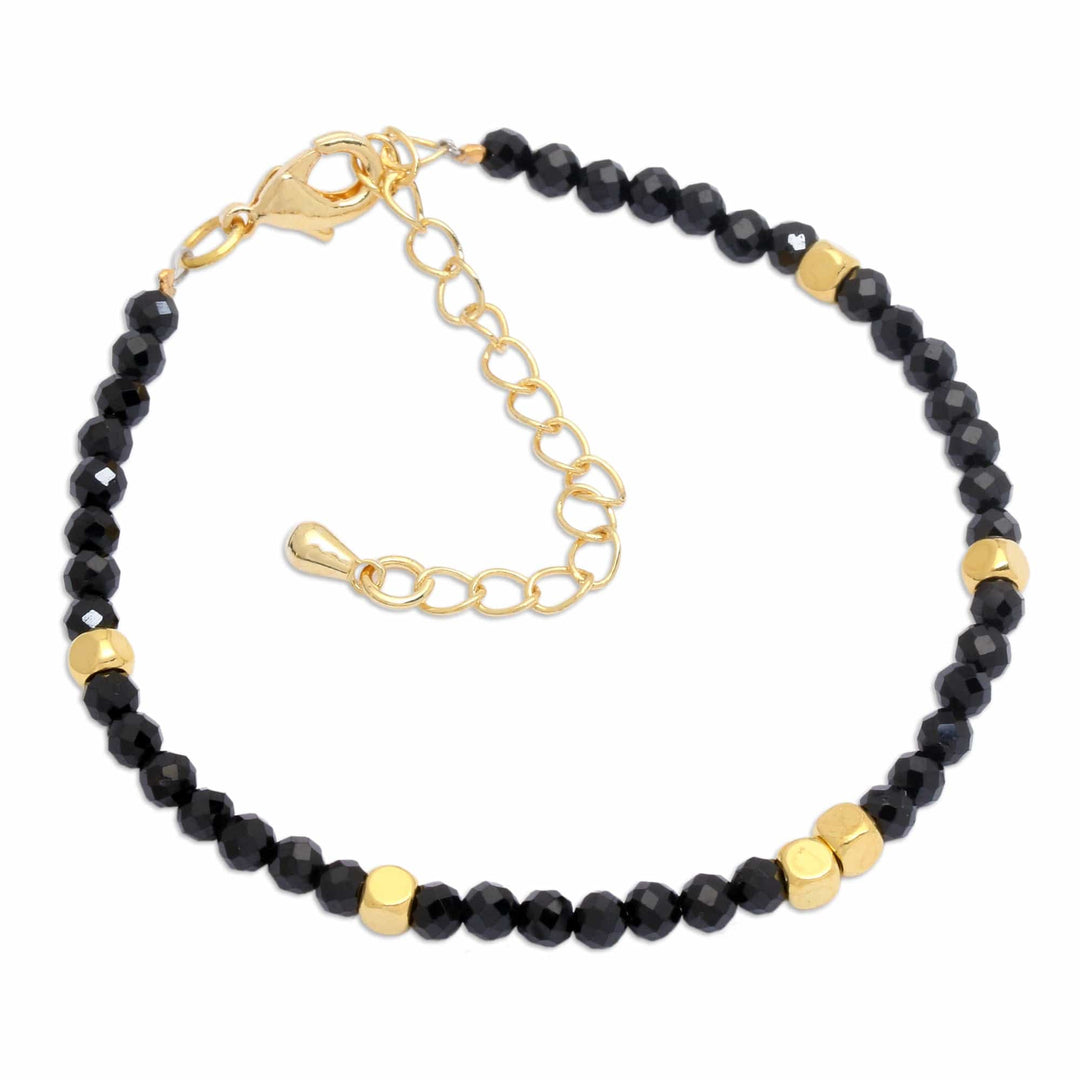 18k Gold-Accented Onyx Beaded Bracelet from Bali - Gold in the Dark