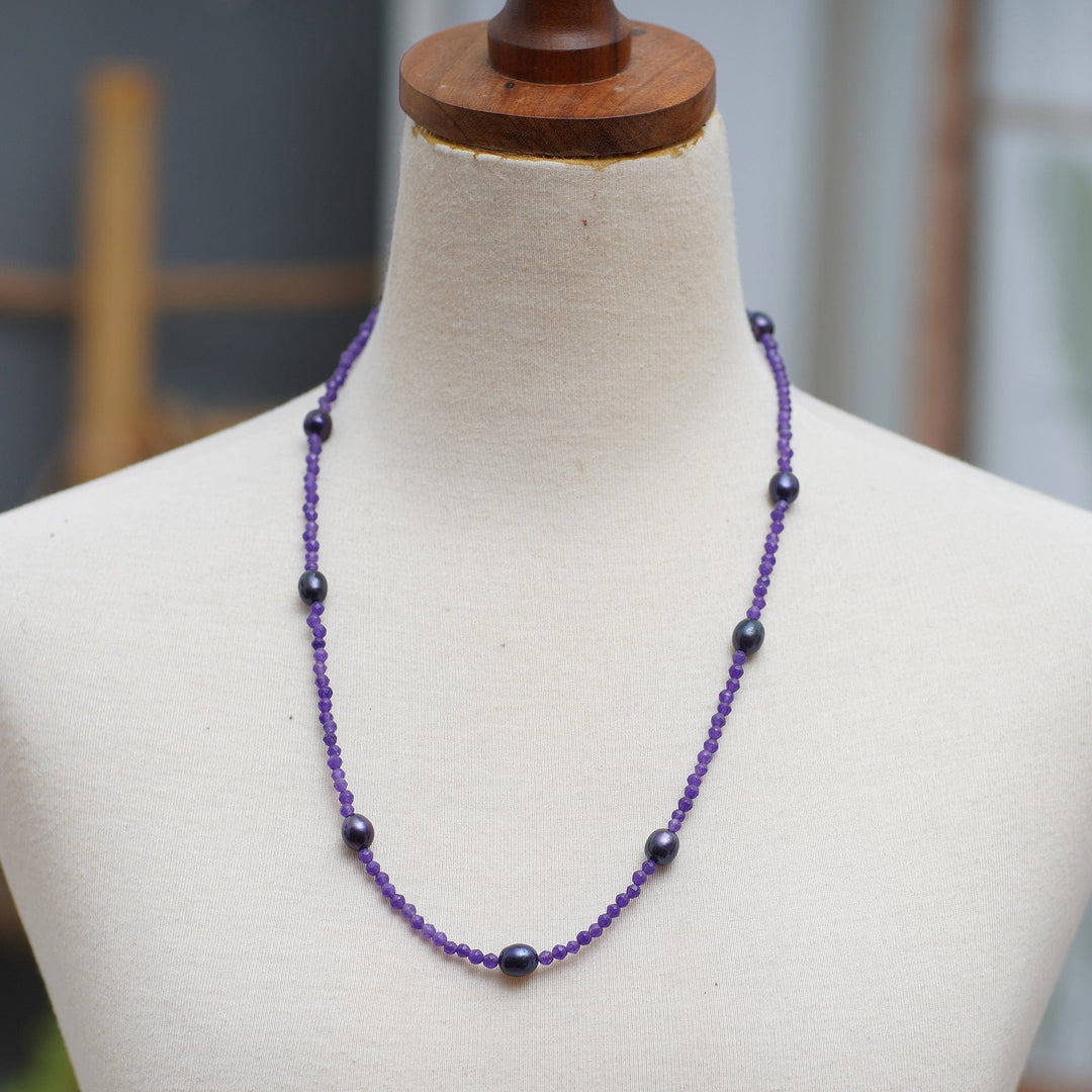 18k Gold-Accented Amethyst and Purple Pearl Beaded Necklace - Purple Sweets