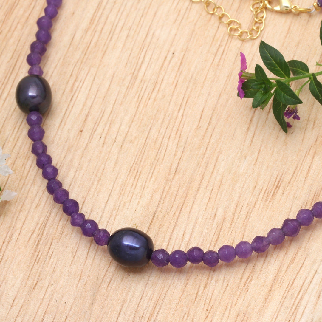 18k Gold-Accented Amethyst and Purple Pearl Beaded Necklace - Purple Sweets