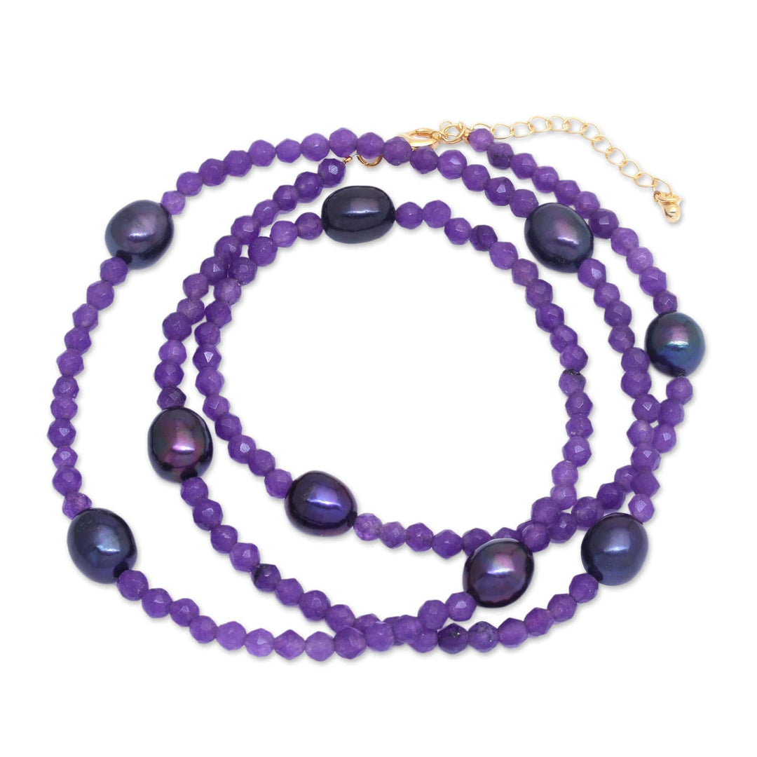 18k Gold-Accented Amethyst and Purple Pearl Beaded Necklace - Purple Sweets