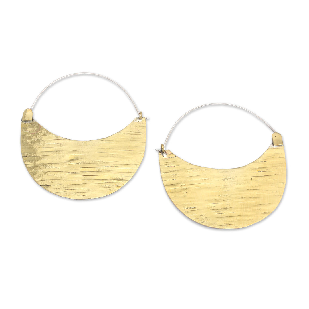 Modern Textured Gold-Plated Crescent-Shaped Hoop Earrings - Textured Crescent