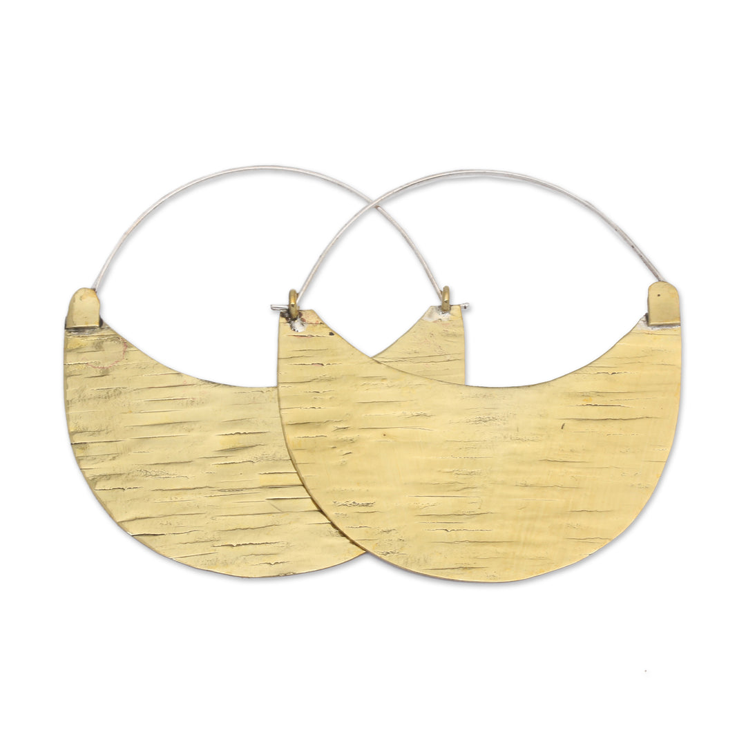 Modern Textured Gold-Plated Crescent-Shaped Hoop Earrings - Textured Crescent
