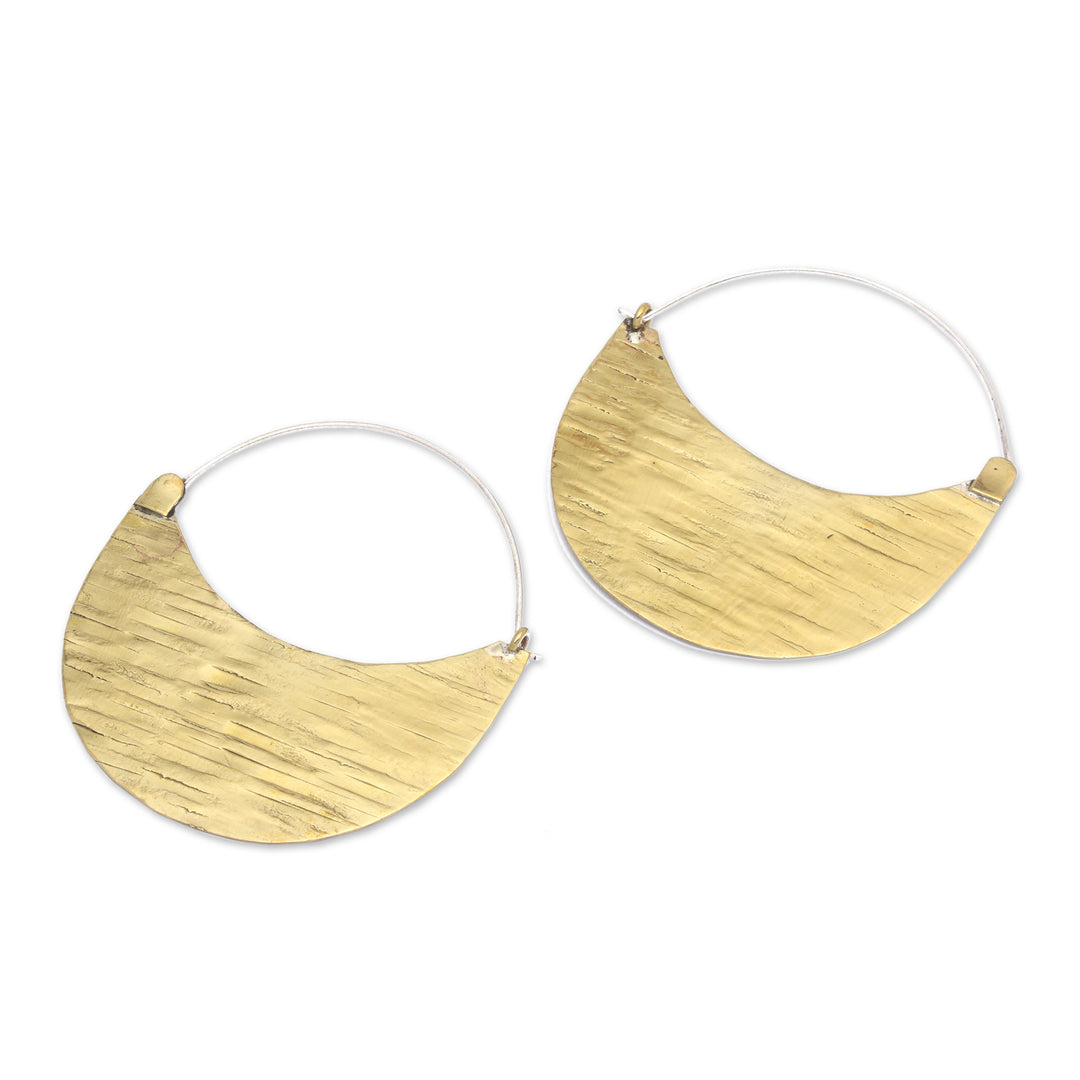 Modern Textured Gold-Plated Crescent-Shaped Hoop Earrings - Textured Crescent