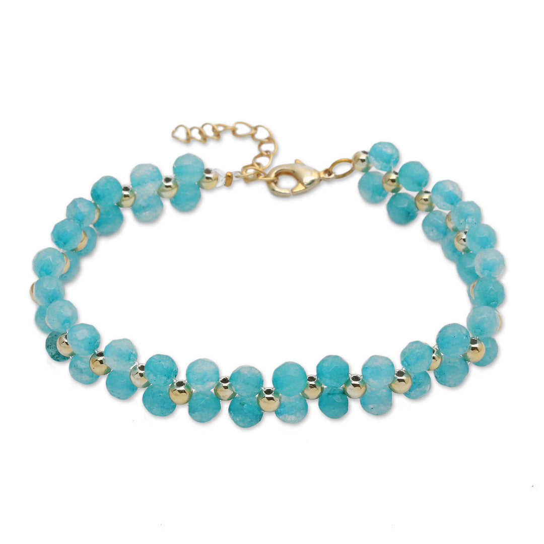 Gold-Accented Adjustable Amazonite Beaded Wristband Bracelet - Sea Splendor