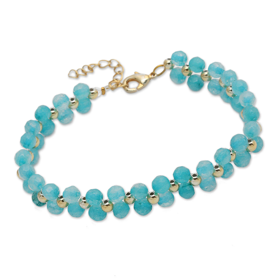 Gold-Accented Adjustable Amazonite Beaded Wristband Bracelet - Sea Splendor
