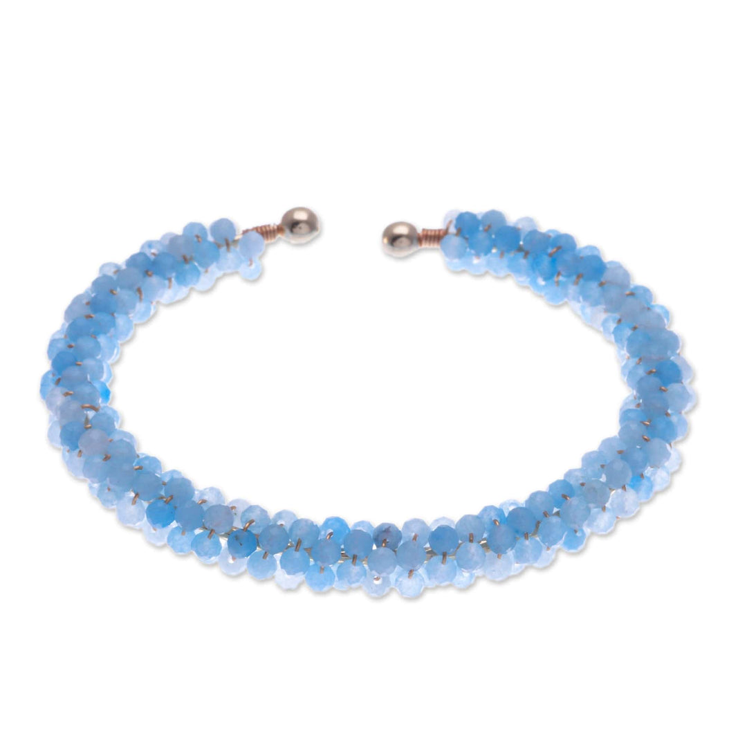 Blue Quartz Brass and Copper Wire Beaded Cuff Bracelet - Elysian Beauty