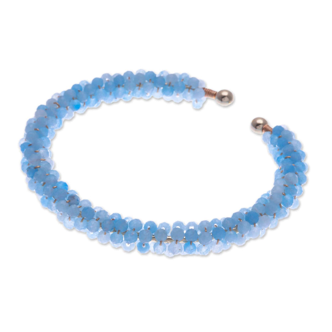 Blue Quartz Brass and Copper Wire Beaded Cuff Bracelet - Elysian Beauty