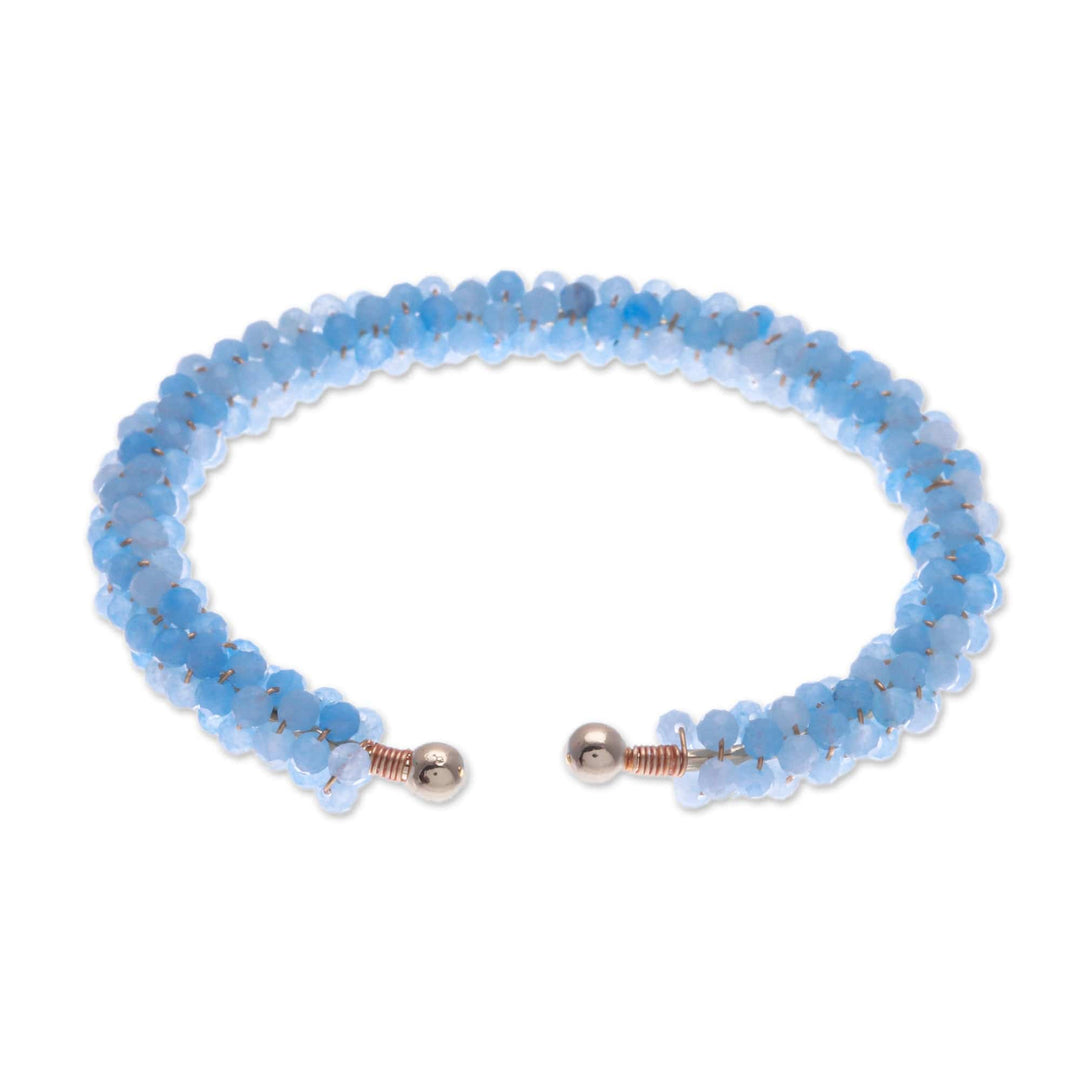 Blue Quartz Brass and Copper Wire Beaded Cuff Bracelet - Elysian Beauty