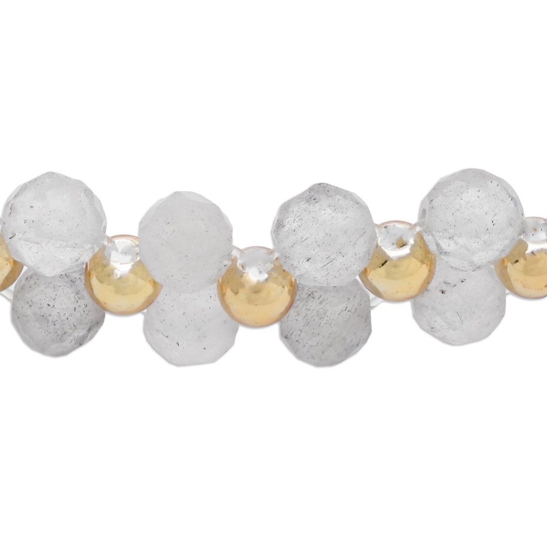 Gold-Accented Adjustable Rainbow Moonstone Beaded Bracelet - Moon Splendor