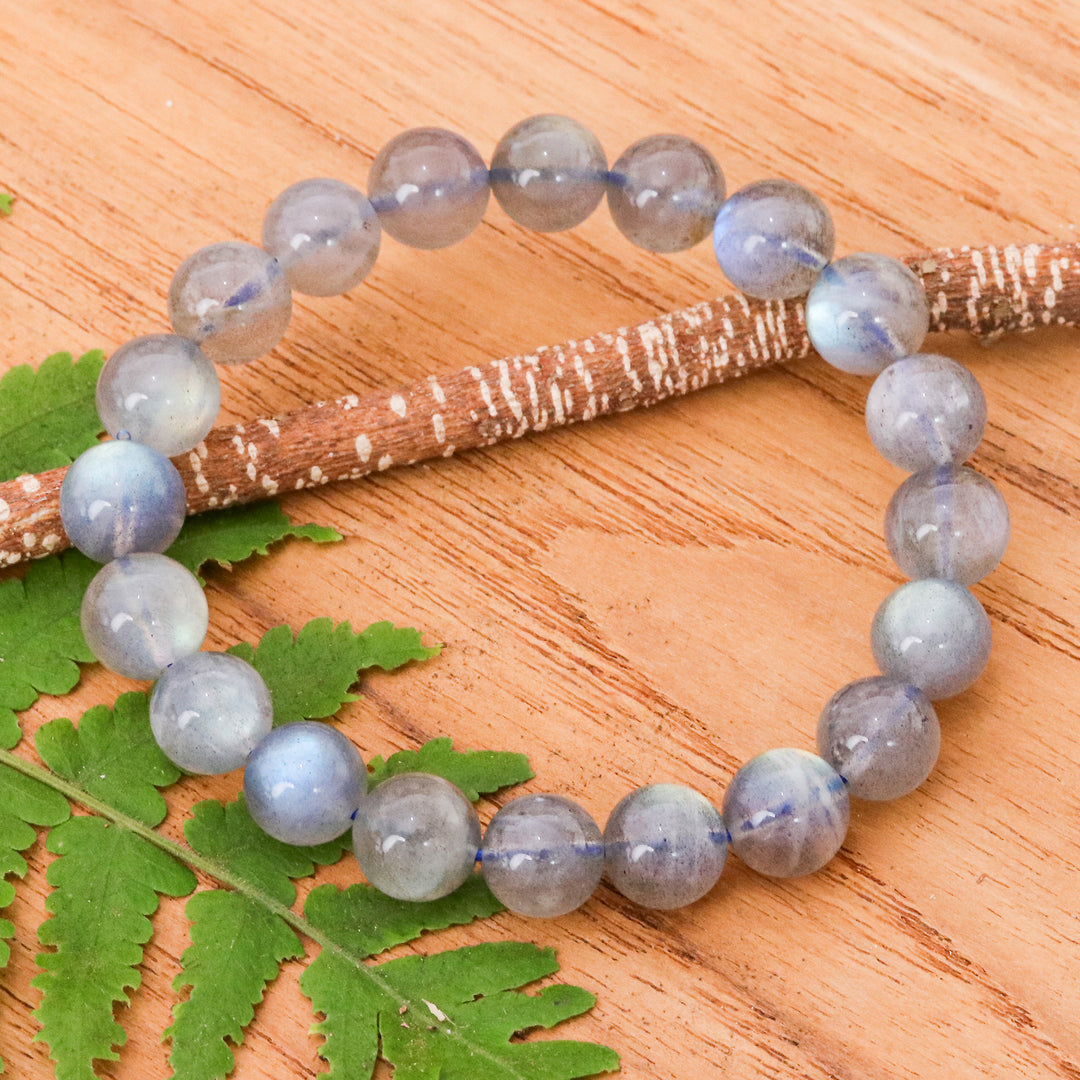 Handcrafted Thai Labradorite Beaded Stretch Bracelet - Perfect Mist