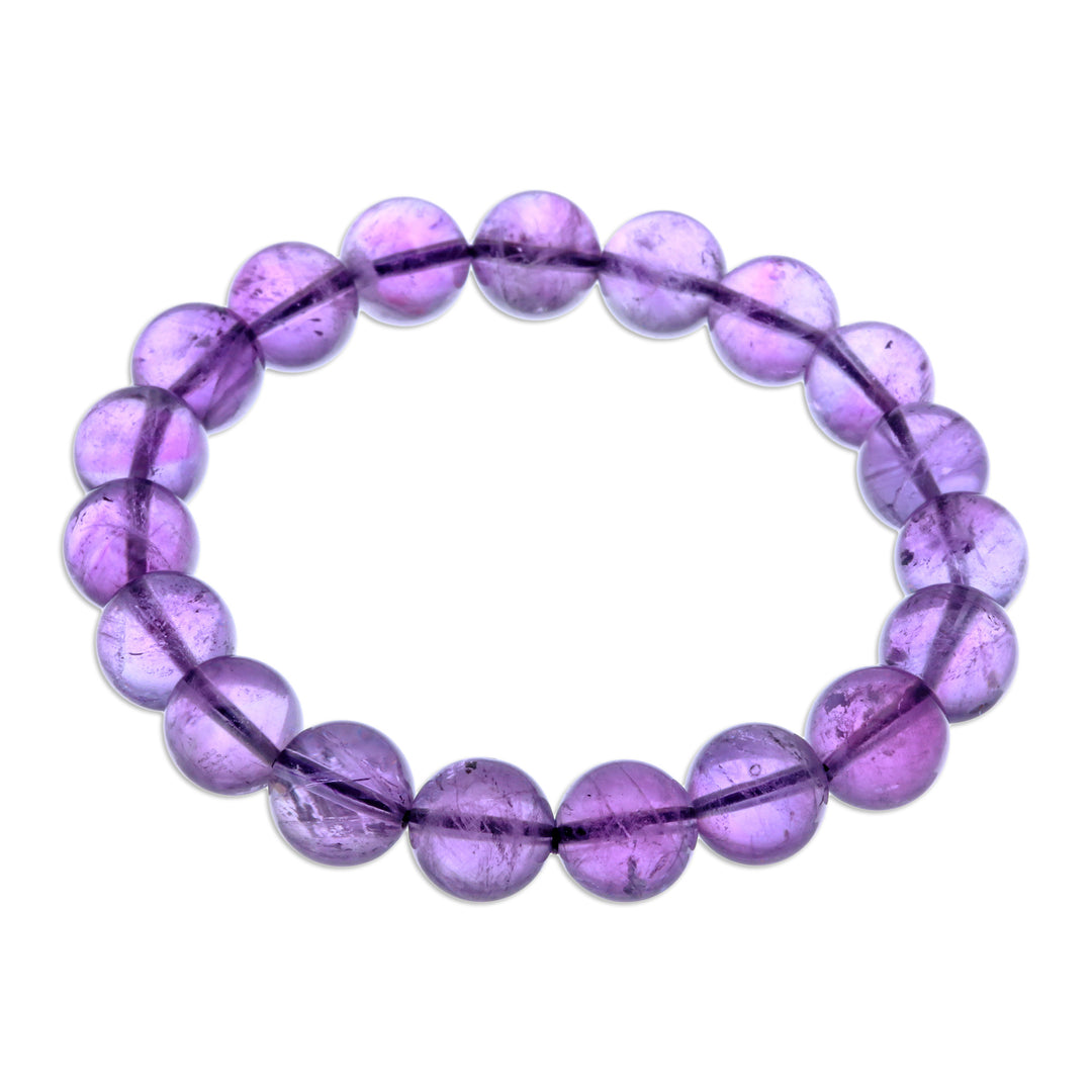 Handcrafted Amethyst Beaded Stretch Bracelet from Thailand - Sweet Mist