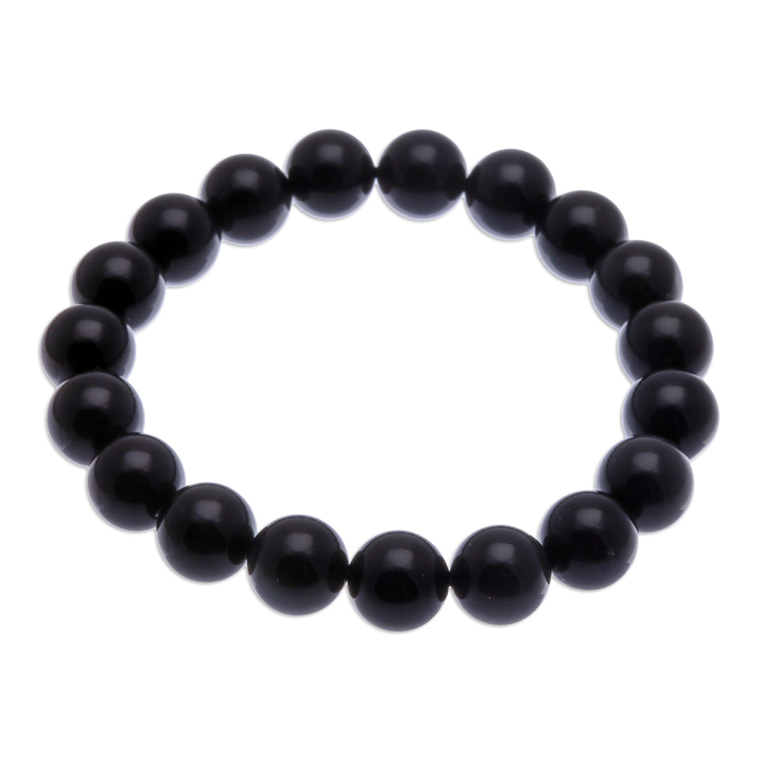 Handcrafted Obsidian Beaded Stretch Bracelet from Thailand - Dark Mist