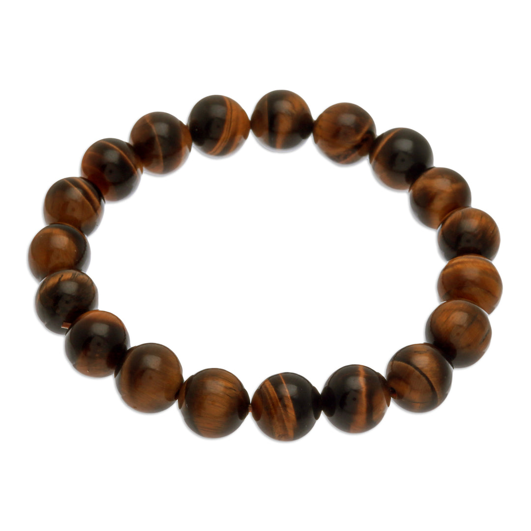 Stretch Bracelet with Tiger's Eye Beads Handmade in Thailand - Vibrant Mist