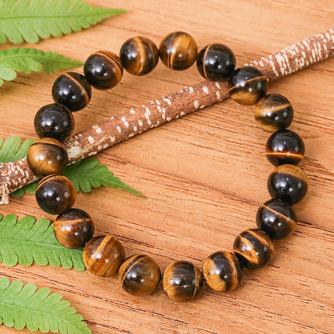 Stretch Bracelet with Tiger's Eye Beads Handmade in Thailand - Vibrant Mist