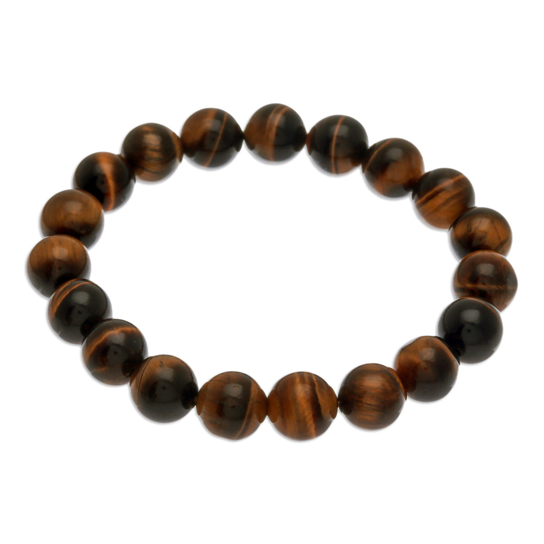 Stretch Bracelet with Tiger's Eye Beads Handmade in Thailand - Vibrant Mist