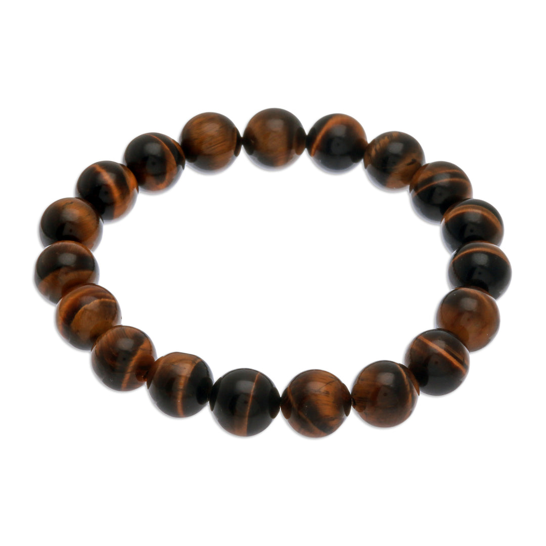 Stretch Bracelet with Tiger's Eye Beads Handmade in Thailand - Vibrant Mist