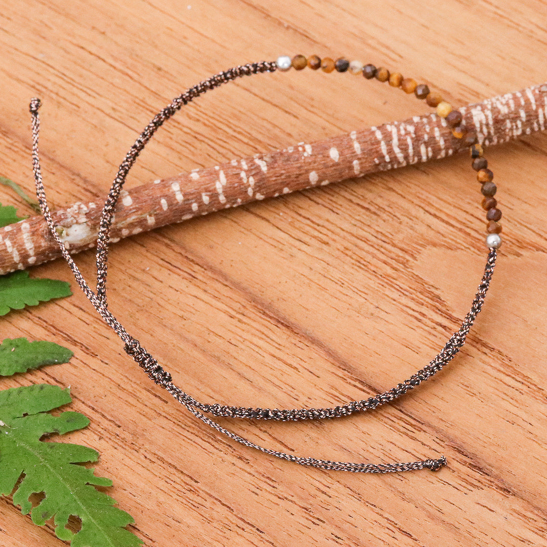 Tiger's Eye Pendant Bracelet with Patterned Macrame Cord - Warm Delicacy