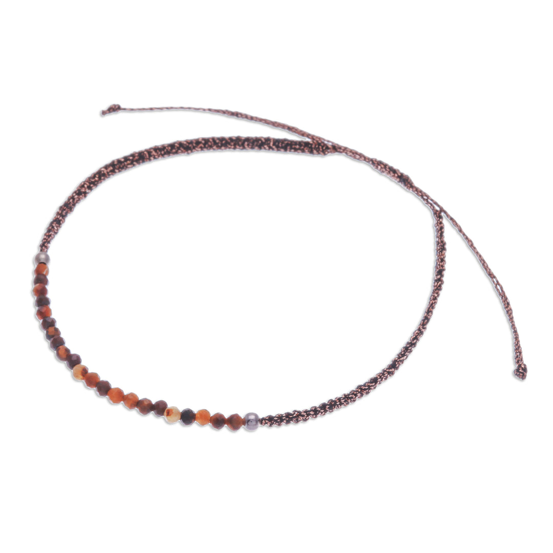 Tiger's Eye Pendant Bracelet with Patterned Macrame Cord - Warm Delicacy