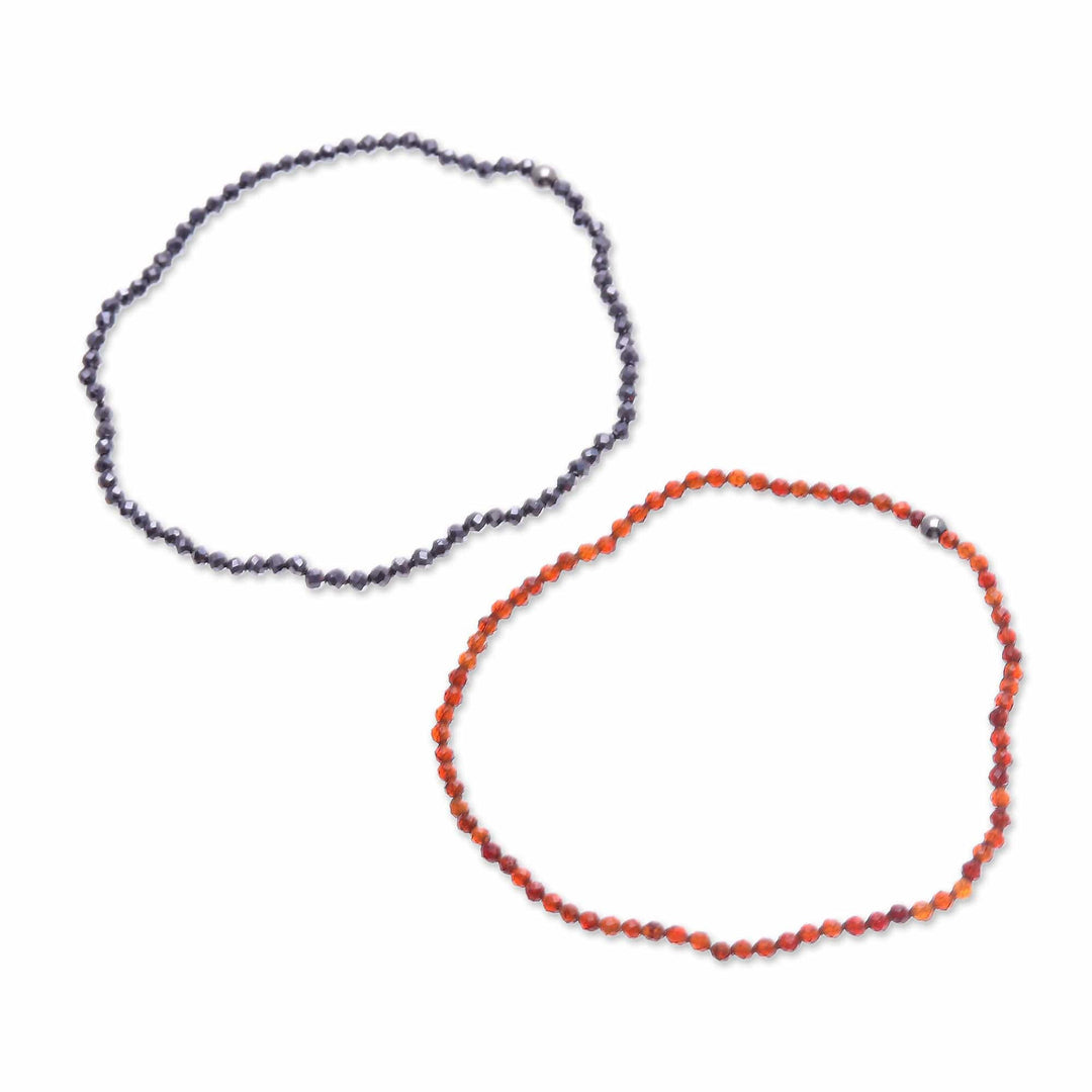 2 Beaded Stretch Bracelets with Chalcedony and Hematite Gems - Double Flair