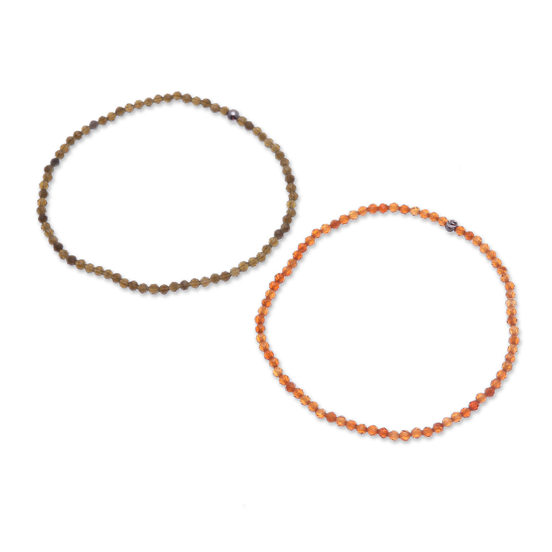 2 Thai-Made Moonstone Chalcedony Beaded Stretch Bracelets - Double Vibrancy