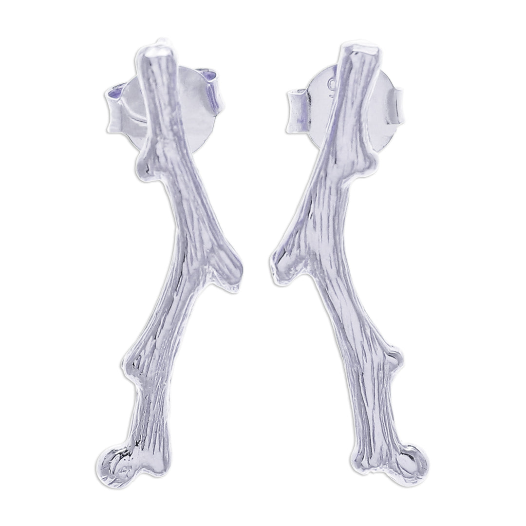 Nature-Themed Brushed-Satin Sterling Silver Drop Earrings - The Timber