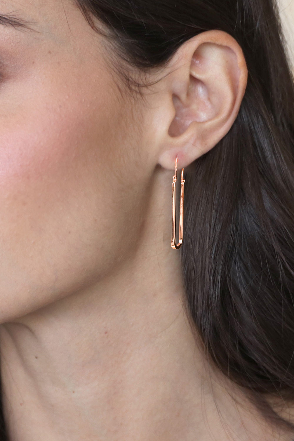 Polished Modern 18k Rose Gold-Plated Oblong Hoop Earrings - Grand Grace